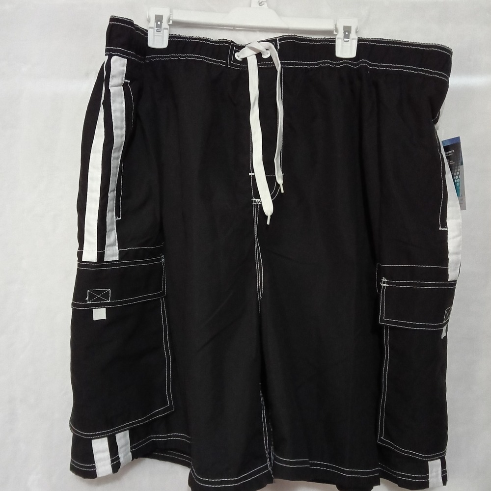 Kanu Surf Mens Barracuda Cargo Board Shorts Black White UPF 50+ 4X NEW